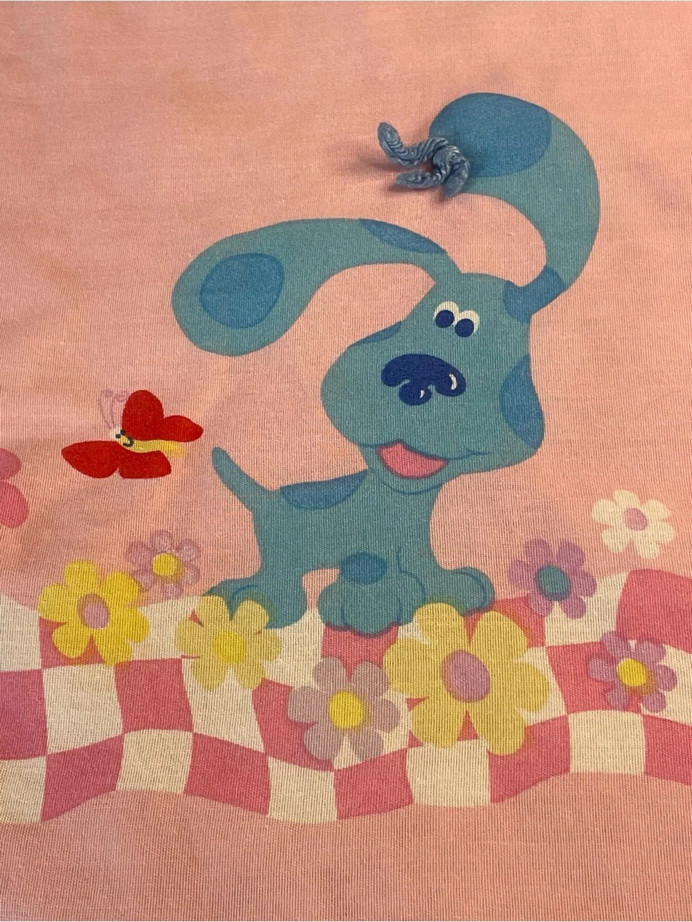 Vtg 90s Blues Clues Pink Hand-Tied Twin Quilt Blanket 84x59 As-Is Upcycled